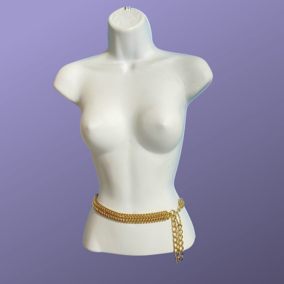 Metal Gold Tone ChainMesh Belt With Long Dangle - Picture 3 of 9